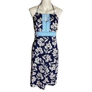Ann Taylor Loft Dress Navy White Floral Halter Size 0